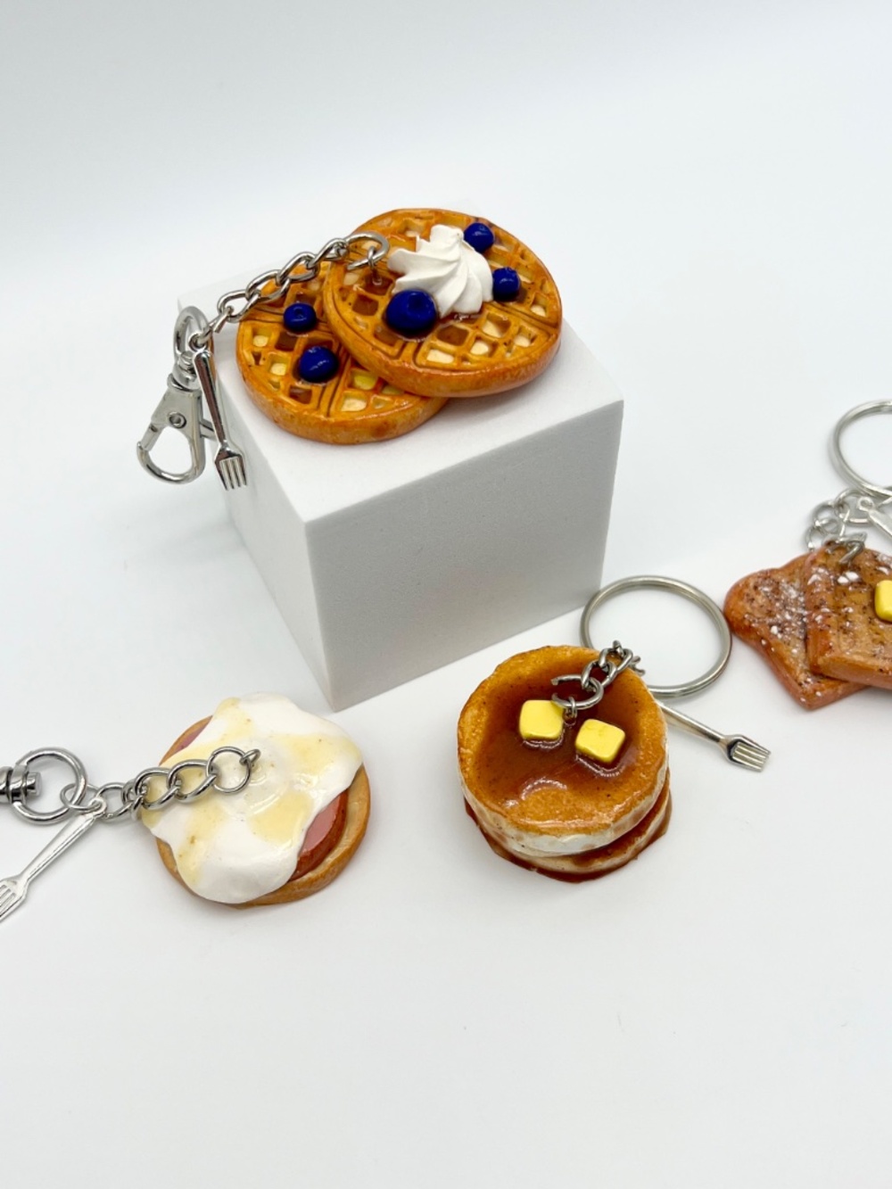 Breakfast Food Keychain or Bag Clip – Pancakes, Waffles, French Toast, Eggs Bene - Picture 16 of 16